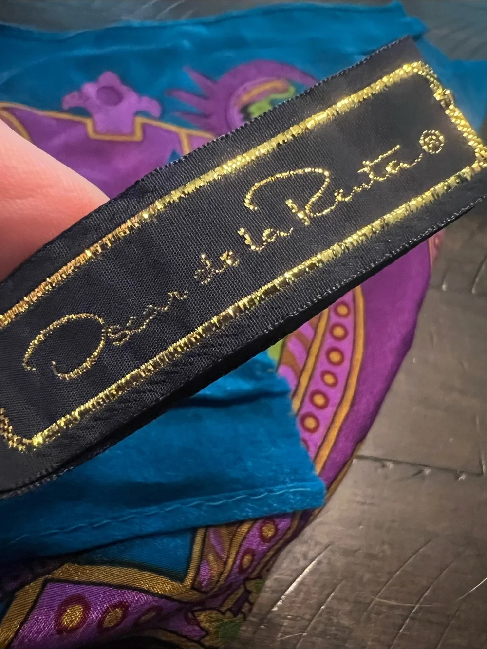 Oscar de la Renta Teal, Magenta & Yellow Silk Scarf